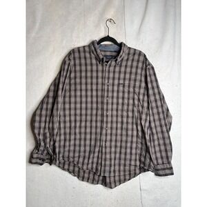 Izod Jeans Mens XL Plaid Button Down Shirt Long Sleeve Cotton Black Red Tan 4563